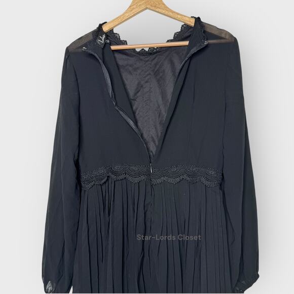 Lulus Black Lace Skater Dress Large Mock Neck Long Sleeve Gothic Romantic Style - Picture 8 of 8